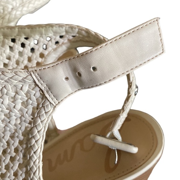 SAM EDELMAN “EVIE” 4”Leather Basket Weave Sandal Women’s 10 Neutral Ivor… - Picture 11 of 12
